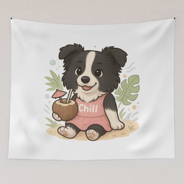 Item preview, Chill Border Collie Dog in Tropical Vacation Style designed and sold by 奇0904.