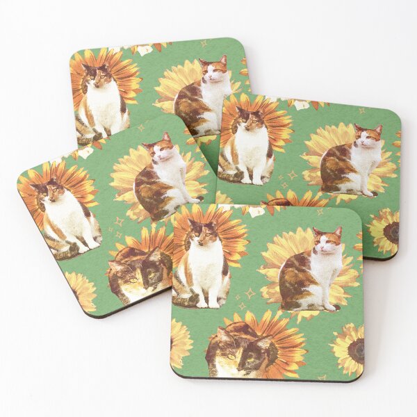 Item preview, Sunflower cat pattern designed and sold by pinkdrinksoul.