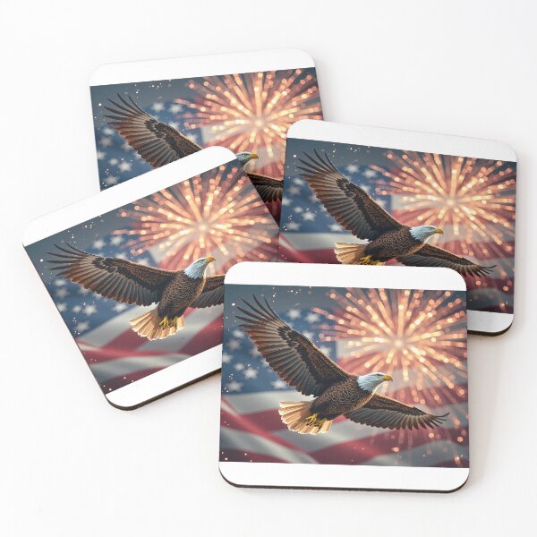 Item preview, Bald Eagle Soaring Over Exploding Fireworks & American Flag – Ultimate 4th of July Patriotic Art designed and sold by WelSol.