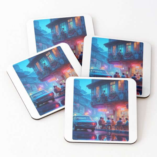 Item preview, Retro 1970s Tripoli – AI Artwork Colorful Streetside Café Scene for City Lovers, Travelers, and Vintage Enthusiasts designed and sold by knalpot-design.