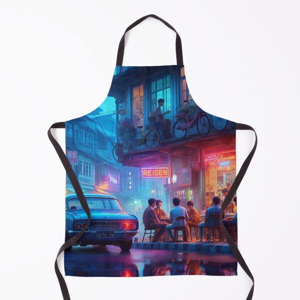 Item preview, Retro 1970s Tripoli – AI Artwork Colorful Streetside Café Scene for City Lovers, Travelers, and Vintage Enthusiasts designed and sold by knalpot-design.
