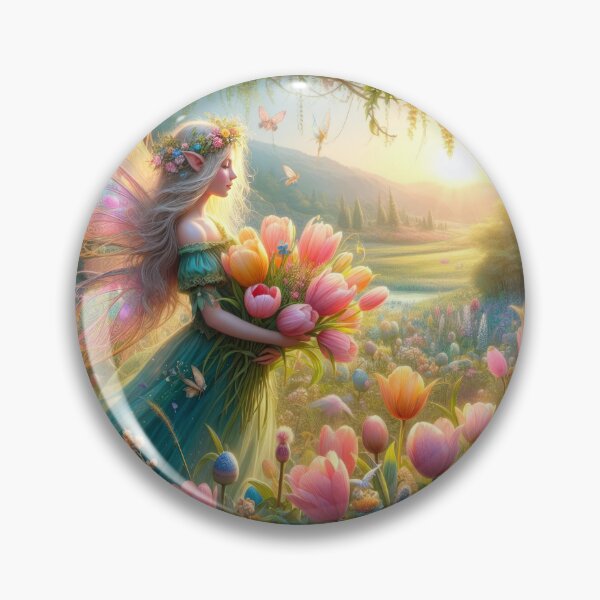 Item preview, Spring fantasy landscape with a woman fairy with a bouquet of tulips flowers,Bloom Boom,Spring,floral designed and sold by Expressions-Sel.