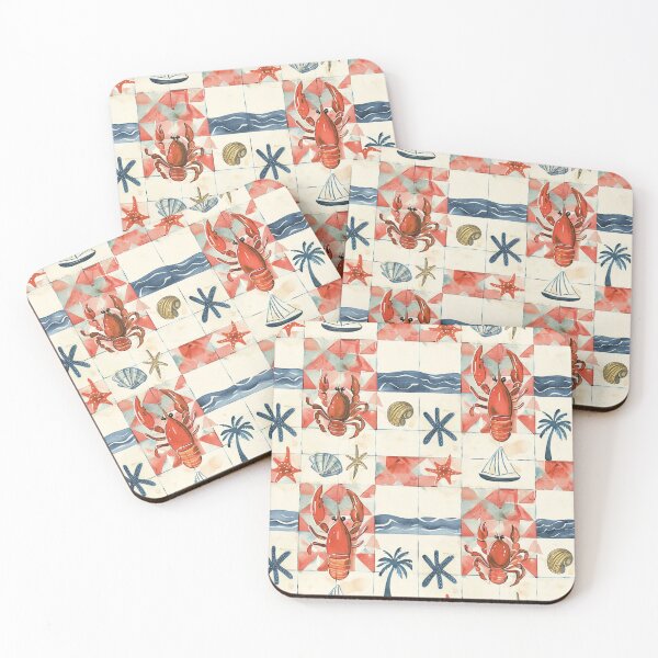 Item preview, Nautical Lobster Starfish Patchwork Pattern designed and sold by LuxChu.
