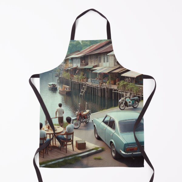 Item preview, Retro 1970s Bandar Seri Begawan – AI Artwork Colorful Roadside Café Scene for City Lovers, Travelers, and Vintage Fans designed and sold by knalpot-design.