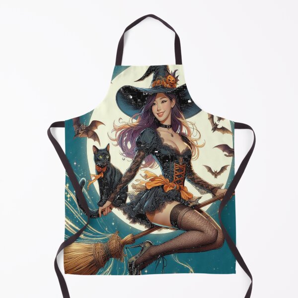 Item preview, AI anime witch flying on broomstick with black cat 0424 designed and sold by Aqualung1971.