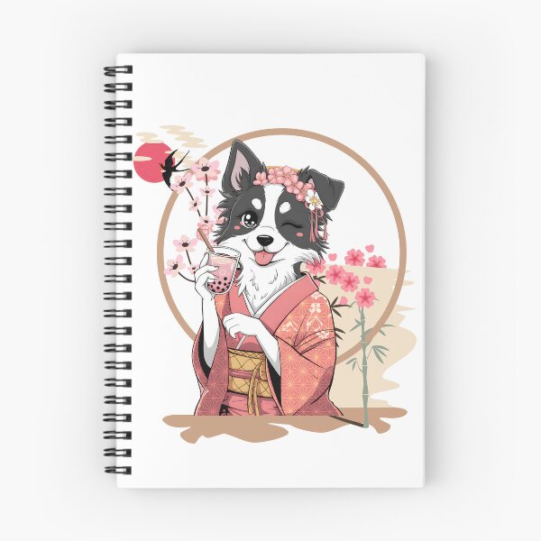 Item preview, Border Collie kawaii con kimono: humor de Sakura y bebida dulce designed and sold by Fragy72.
