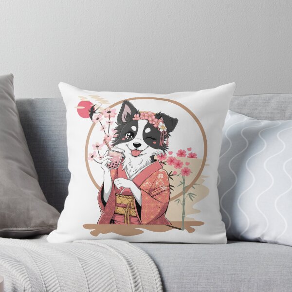 Artikelvorschau, Kawaii Border Collie im Kimono – Sakura-Stimmung und süßes Getränk entworfen und verkauft von Fragy72.