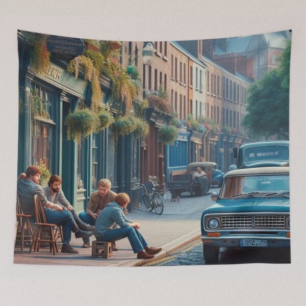 Item preview, Retro 1970s Dublin – AI Artwork Colorful Roadside Café Scene for City Lovers, Travelers, and Vintage Enthusiasts designed and sold by knalpot-design.