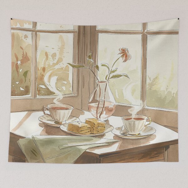 Item preview, Tea Time with a Friend – Cozy Watercolor Window Scene designed and sold by Verycutethings.