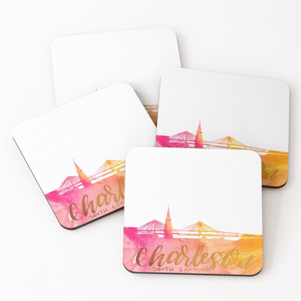 Item preview, Looking Over Charleston – Watercolor Skyline Art Print with Gold Lettering designed and sold by skybluepink studio.