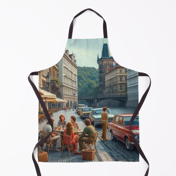 Item preview, Retro 1970s Prague – AI Artwork Colorful Street Café Scene for City Lovers, Travelers, and Vintage Enthusiasts designed and sold by knalpot-design.