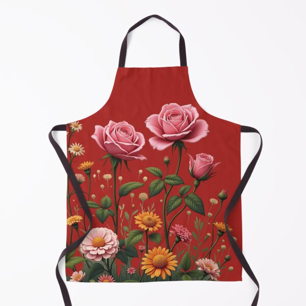 Item preview, Wildflowers and 3 Pink Roses to the Right - Candy Apple Red Background #5013CRD designed and sold by Wildflower Rose.
