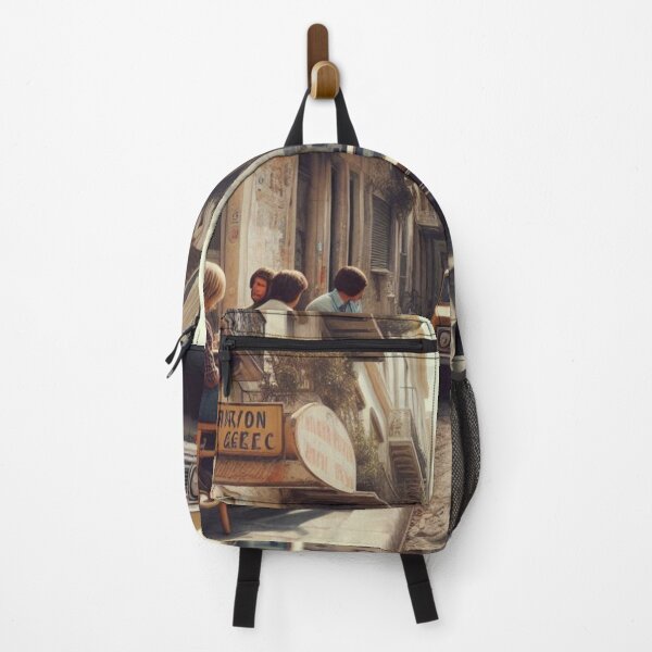 Item preview, Retro 1970s Athens – AI Artwork Colorful Streetside Café Scene for City Lovers, Travelers, and Vintage Enthusiasts designed and sold by knalpot-design.