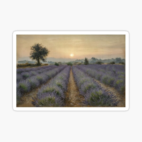 Item preview, Champs de lavande au lever du soleil – Peinture de campagne française designed and sold by Carraann .