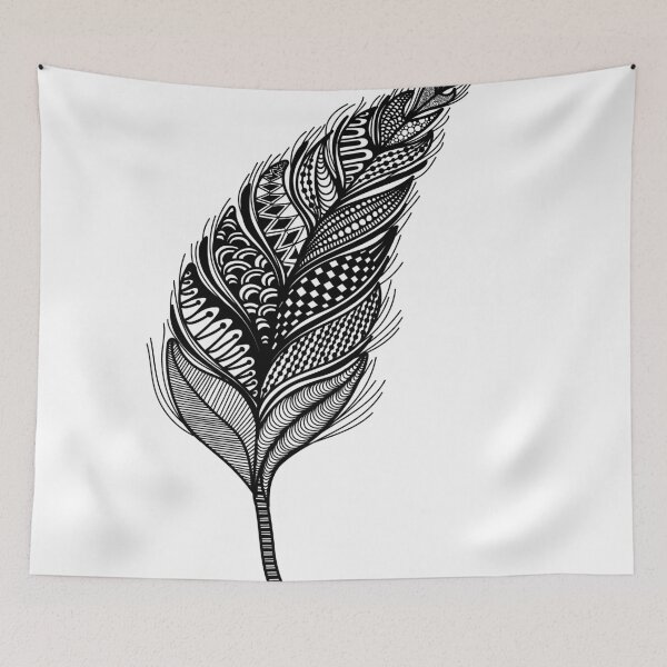 Item preview, Black and White Zentangle Feather | Intricate Boho Line Art Design designed and sold by PnrArtDesign.