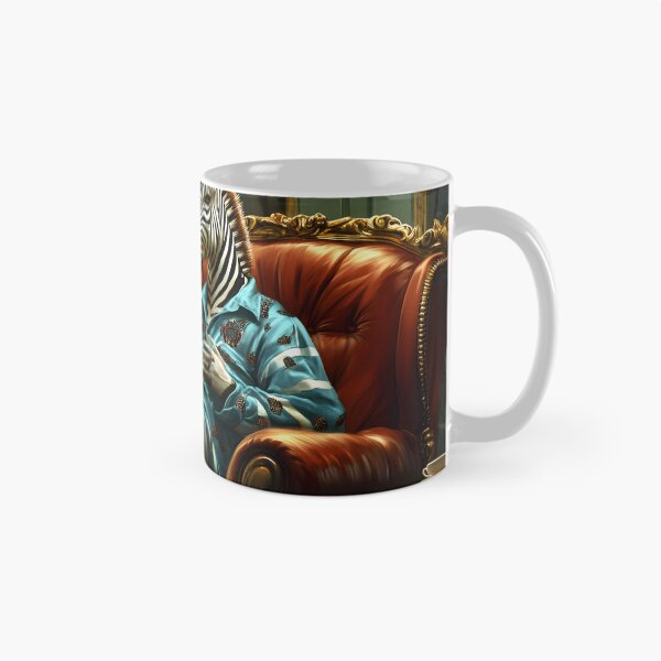 Item preview, Zebra in pajamas sipping coffee in luxurious setting designed and sold by Artessie.