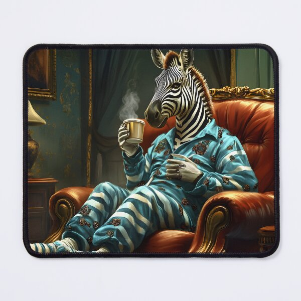 Item preview, Zebra in pajamas sipping coffee in luxurious setting designed and sold by Artessie.