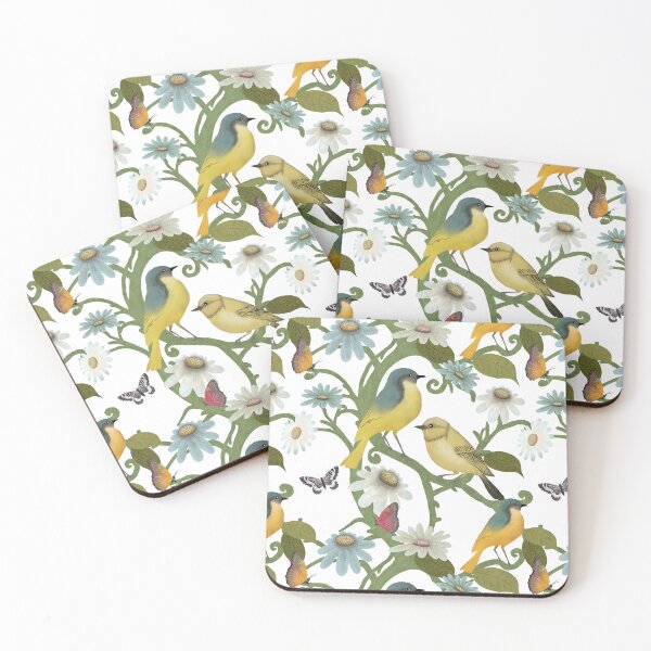 Item preview, Yellow Wagtails & Wildflowers on white designed and sold by phatlizzardart.