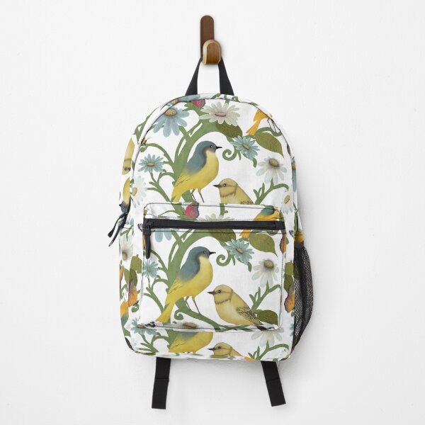 Item preview, Yellow Wagtails & Wildflowers on white designed and sold by phatlizzardart.