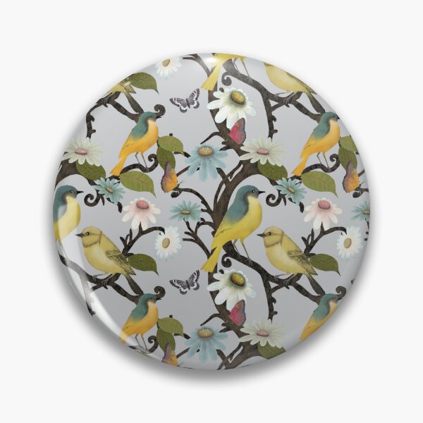 Item preview, Yellow Wagtails & Wildflowers on soft grey designed and sold by phatlizzardart.