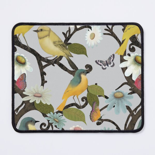 Item preview, Yellow Wagtails & Wildflowers on soft grey designed and sold by phatlizzardart.