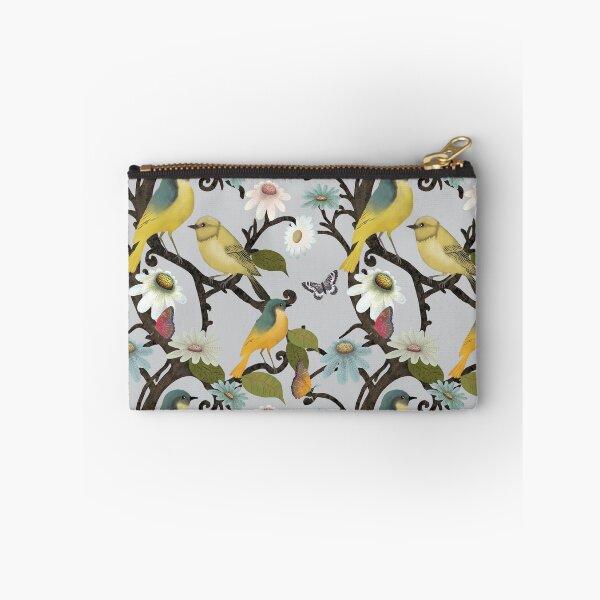 Item preview, Yellow Wagtails & Wildflowers on soft grey designed and sold by phatlizzardart.