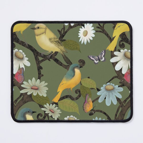 Item preview, Yellow Wagtails & Wildflowers on green designed and sold by phatlizzardart.