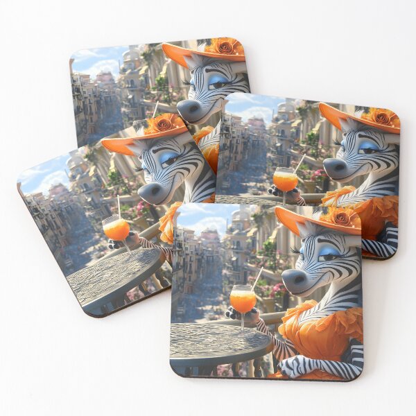 Item preview, Stylish zebra enjoying a drink on a sunny terrace designed and sold by Artessie.
