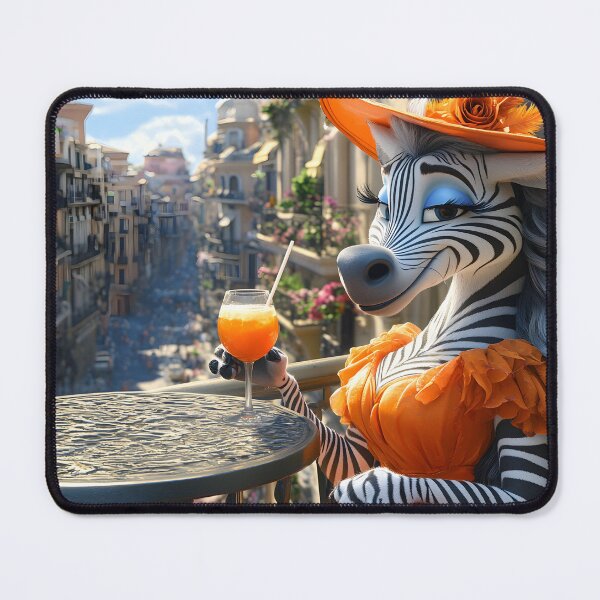 Item preview, Stylish zebra enjoying a drink on a sunny terrace designed and sold by Artessie.