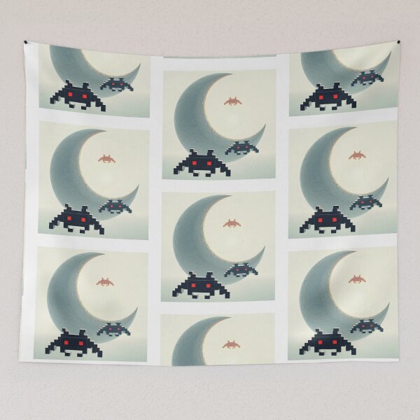 Item preview, Space invaders and moon designed and sold by KetiaArtWorld.