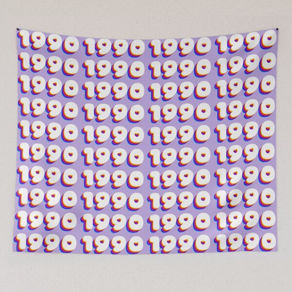Item preview, 1990 – 90s retro vibe with hearts (white numbers and rainbow tail) designed and sold by Vision Illustrated.