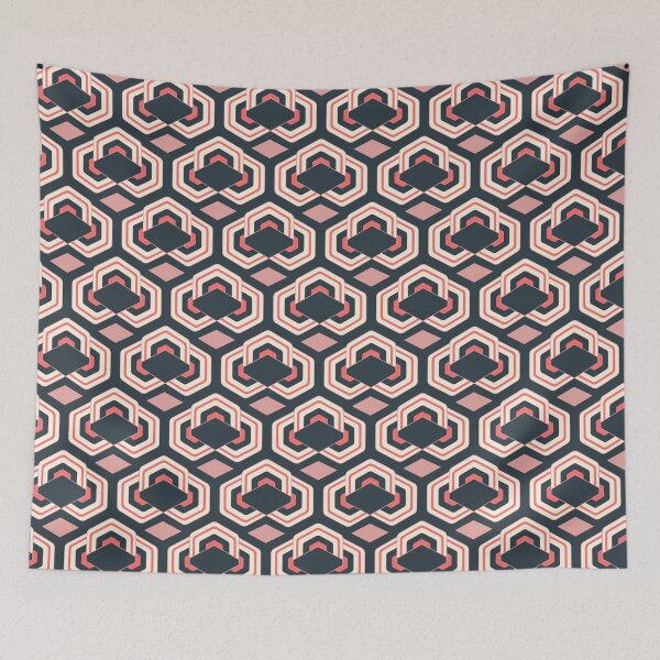 Item preview, Warm Coral + Navy HexaDiamond | Retro Geometric Pattern designed and sold by Stacey Spivak.