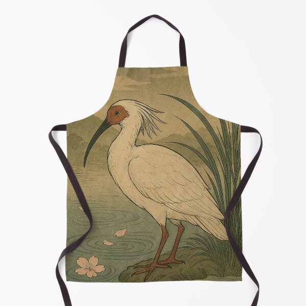 Item preview, Japanese Crested Ibis in Reeds – Woodblock Style designed and sold by TidalEchoes.