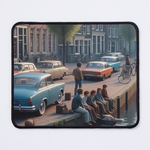 Item preview, Retro 1970s Amsterdam – AI Artwork Colorful Streetside Café Scene for City Lovers, Travelers, and Vintage Enthusiasts designed and sold by knalpot-design.