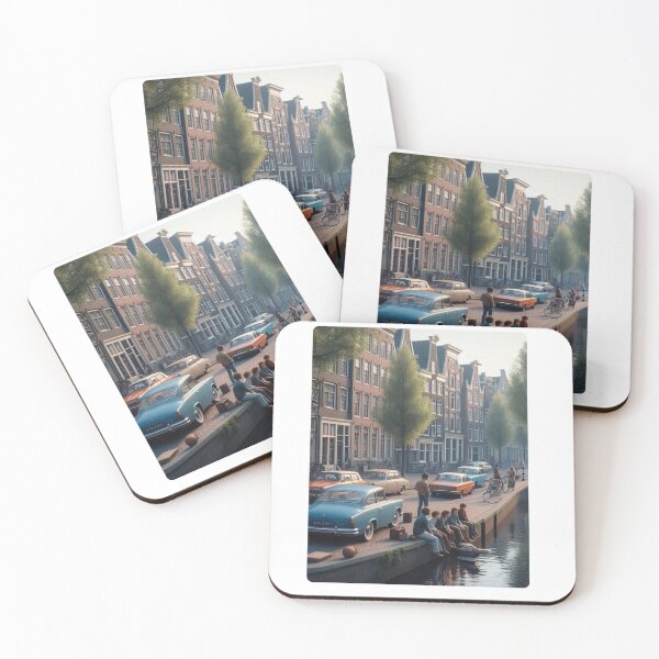 Item preview, Retro 1970s Amsterdam – AI Artwork Colorful Streetside Café Scene for City Lovers, Travelers, and Vintage Enthusiasts designed and sold by knalpot-design.