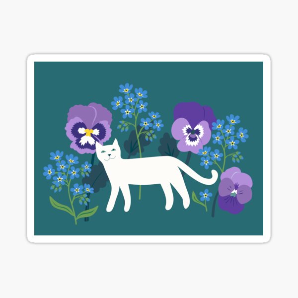 Item preview, Pansies, cats and forget-me-nots - cute cat pattern by Cecca Designs designed and sold by Cecca-Designs.