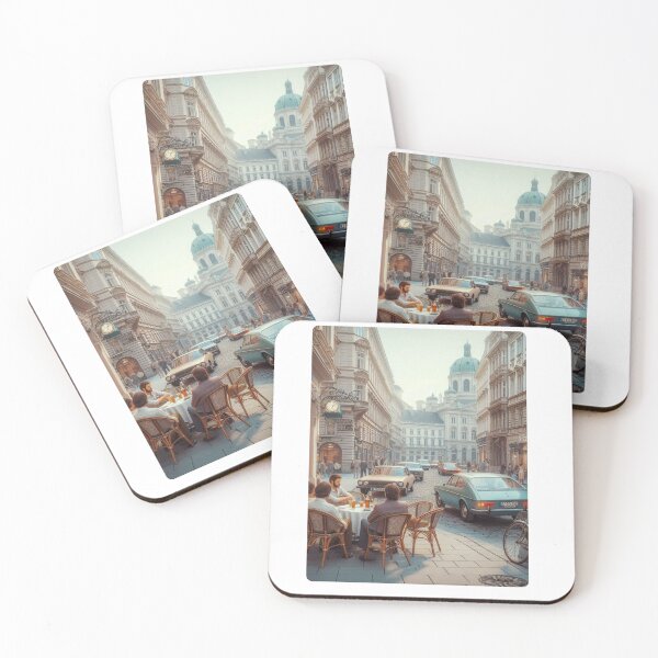 Item preview, Retro 1970s Vienna – AI Artwork Colorful Streetside Café Scene for City Lovers, Travelers, and Vintage Enthusiasts designed and sold by knalpot-design.