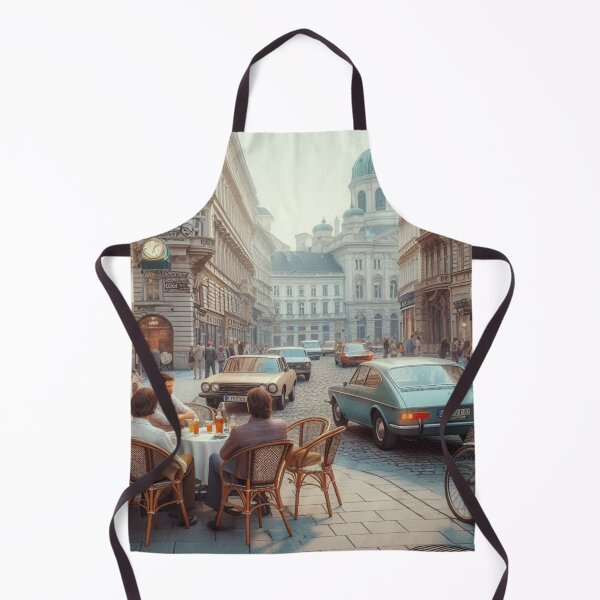 Item preview, Retro 1970s Vienna – AI Artwork Colorful Streetside Café Scene for City Lovers, Travelers, and Vintage Enthusiasts designed and sold by knalpot-design.