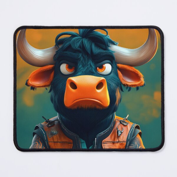 Item preview, Fierce cartoon bull with leather jacket on orange background designed and sold by Artessie.