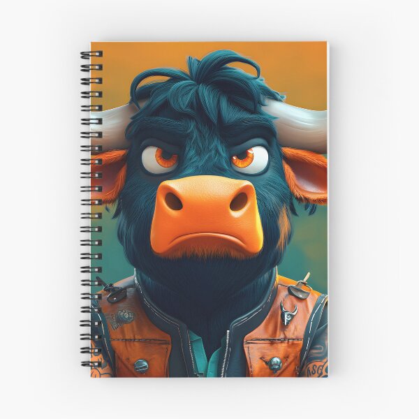 Item preview, Fierce cartoon bull with leather jacket on orange background designed and sold by Artessie.