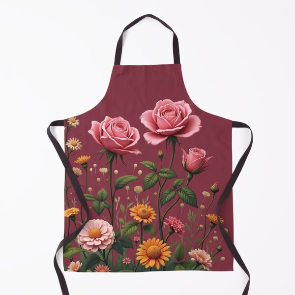 Item preview, Wildflowers and 3 Pink Roses to the Right - Deep Burgundy Background #5013DBD designed and sold by Wildflower Rose.