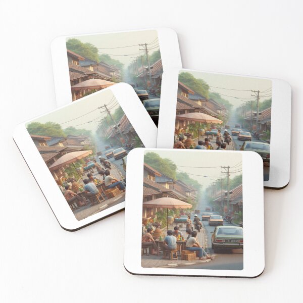 Item preview, Retro 1970s Tangerang – AI Artwork Colorful Roadside Café Scene for City Lovers, Travelers, and Vintage Enthusiasts designed and sold by knalpot-design.