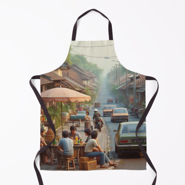 Item preview, Retro 1970s Tangerang – AI Artwork Colorful Roadside Café Scene for City Lovers, Travelers, and Vintage Enthusiasts designed and sold by knalpot-design.