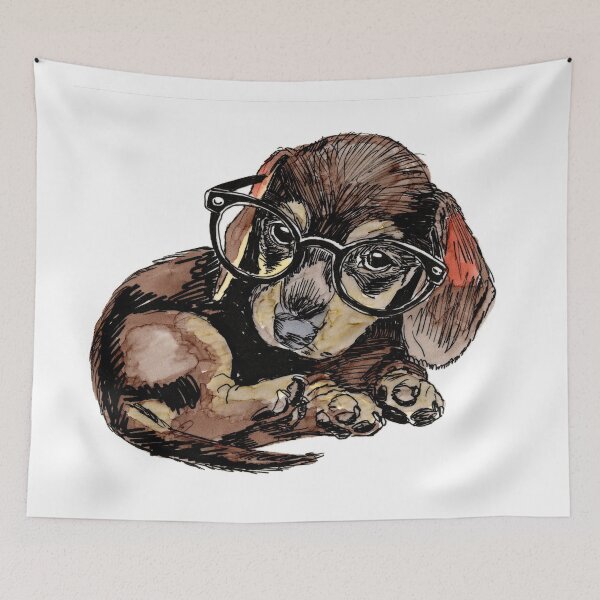 Item preview, Dachshund Puppy in Glasses designed and sold by Scribbles & Doodles by Jinx.