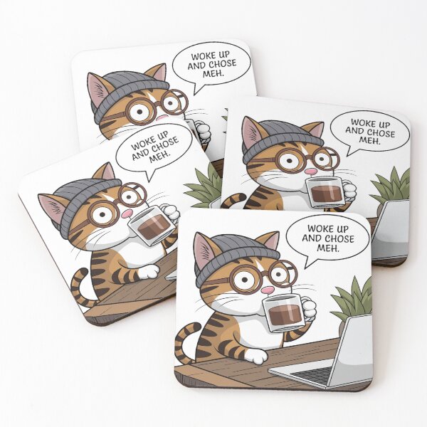Item preview, Woke Up and Chose Meh Cat Coffee Funny Design designed and sold by badburropress.