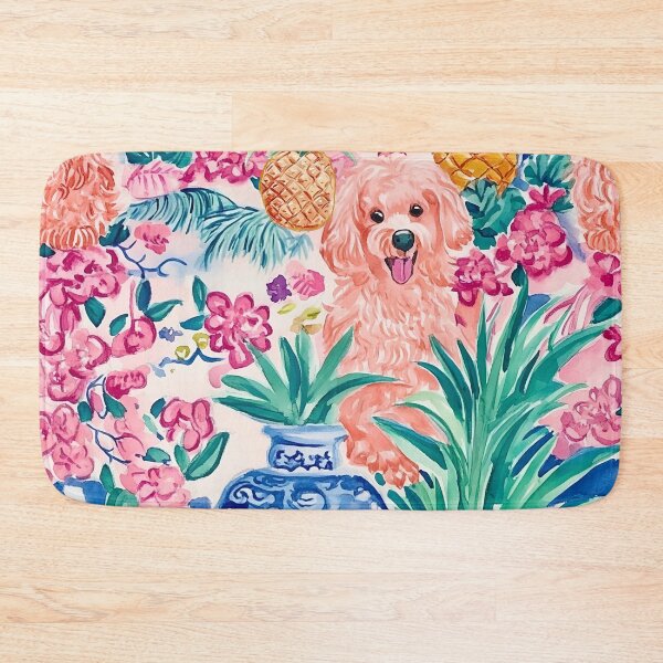 Item preview, Grandmillennial art, pink chinoiserie terriers,, ginger jars and pineapples watercolor designed and sold by SophieClimaArt.