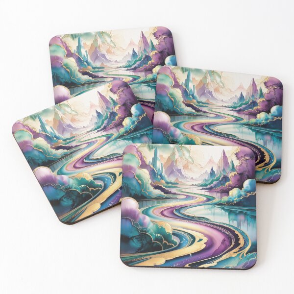Item preview, Ethereal Riverscape with Shimmering Mountains and Floating Isles designed and sold by bAIryBarn.
