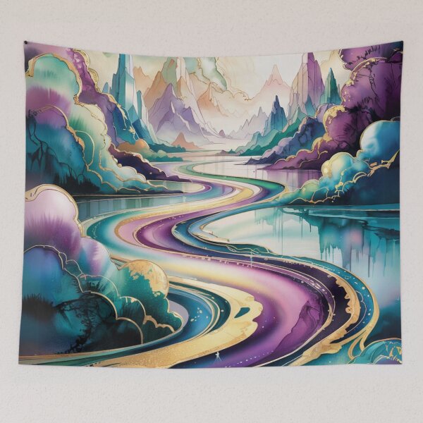 Item preview, Ethereal Riverscape with Shimmering Mountains and Floating Isles designed and sold by bAIryBarn.