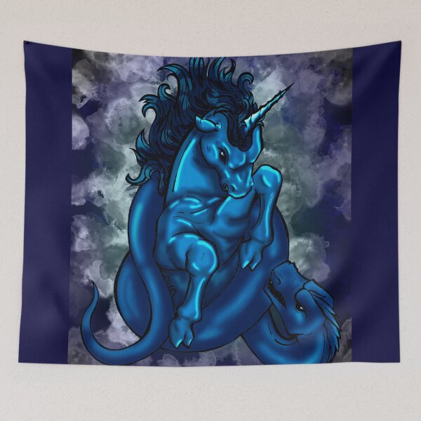 Item preview, Unicorn and Dragon Struggle in Blue designed and sold by sarunamii.