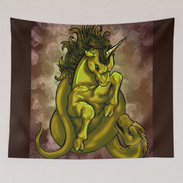 Item preview, Unicorn and Dragon Struggle in Yellow designed and sold by sarunamii.